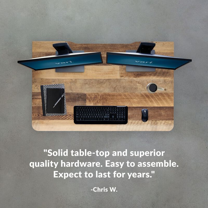 Quote for Electric Standing Desk with ComfortEdge in Reclaimed Wood by Chris W who says solid table-top and superior quality hardware. Easy to assemble. Expect to last for years. image number null